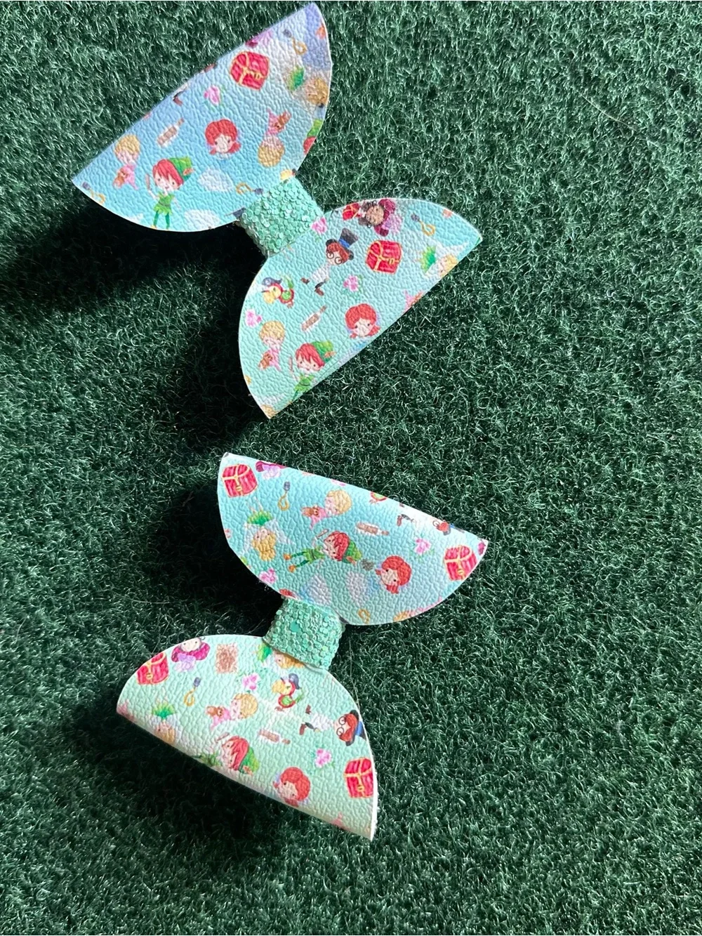 Kids Mint Green Peter Pan inspired  Print Hair Bow - Cute Girls' Accessory